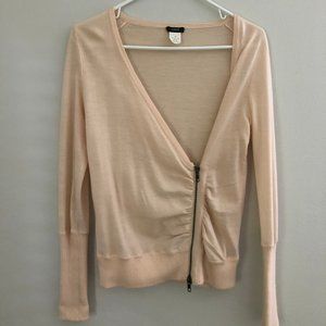 J Crew Cream Sweater with Ruched Zipper